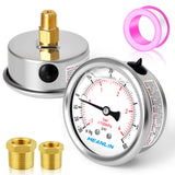 MEANLIN MEASURE -30inHG~60Psi Stainless Steel 1/8 NPT 2.5 FACE DIAL Vacuum Pressure Gauge, Center Back Mount, with 1/4 NPT and 3