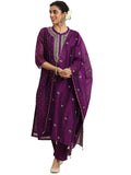 Libas Women'S Chanderi Silk Kurta Set (49430_Burgundy