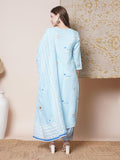 Gosriki Women'S Rayon Blend Straight Hand Block Printed Kurta With Pant & Dupatta (Ragsri Ice Blue-Vks05-Gs_M_Blue_Medium),Blue,,B0DGSYYNNS