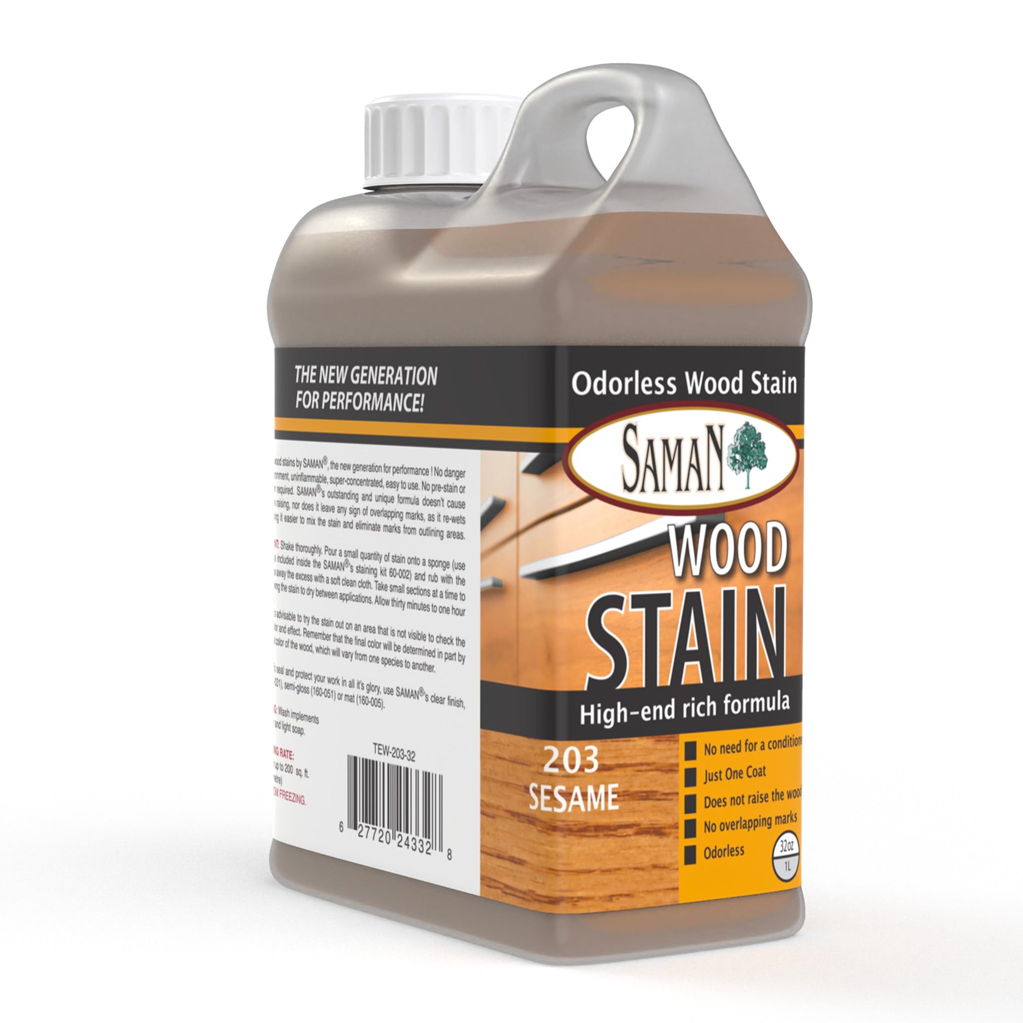 Saman Interior Water Based Wood Stain - Natural Stain For Furniture, Moldings, Wood Paneling, Cabinets (Sesame Tew-203-32, 32 Oz