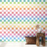 Drydiet Rainbow Checkered Peel and Stick Wallpaper Gingham Plaid Funky Checkered Contact Paper Waterproof Vintage Wallpaper Chec