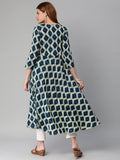 Anni Designer Women'S Cotton Blend Chex Printed Anarkali Kurti (Chix Blue_L_Blue_Large),Blue,L,Cotton Blend,Anarkali,Kurti, kurta