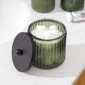 4PCs Heavy Weight Decent Glass Bathroom Accessories Set with Decorative Pressed Pattern - Includes Hand Soap Dispenser & Tumbler