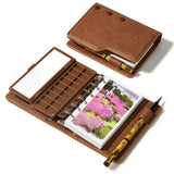 Portable Watercolor Sketchbook Set 100% Cotton 5.1x3.0 Inch Cold Press 20 Sheets Binder Art Journal with 18Well Ceramic Paint