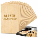 Juexica 48 Pcs 12 X 20x 1/8 Basswood Craft Sheets 3mm Plywood Board Wood Thin Sheets for Arts Crafts Woodworking Scroll Sawing P