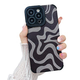 Sayoaho Designed for iPhone 14 Phone Case, Soft PU Leather TPU and Cute Art Wavy Painted for Women Girls, Slim Protective Shockp