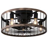 Ohniyou Flush Mount Caged Ceiling Fan with Lights Remote Control, 20 Inch Low Profile Farmhouse Ceiling Fan, Bladeless Enclosed 