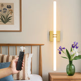 Eicrkodn Battery Operated Wall Sconce, Gold Rechargeable Wall Lights with Dimmable Remote Control, 31.5 Inch 3000K-6000K LED Wir