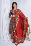Anni Designer Women'S Cotton Blend Straight Printed Kurta With Pant & Dupatta (Makshi-Nw-Red_L_Red_Large),Red,L,Cotton Blend,Regular,
