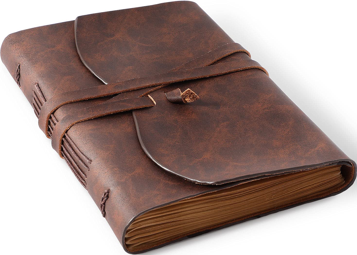 Hotcinfin Leather Bound Journal for Men/Women, Rustic Vintage Handmade Large Writing Notebook with 240 Kraft Lined Pages(5x7 inc