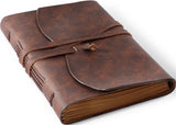 Hotcinfin Leather Bound Journal for Men/Women, Rustic Vintage Handmade Large Writing Notebook with 240 Kraft Lined Pages(5x7 inc