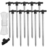 ABCCANOPY 15 Inch Tent Stakes 10 Pcs Non-Rust Metal Ground Anchors, Heavy Duty Spikes with 4 Ropes for Outdoor Camping, Black