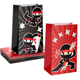 Leinuosen 24 Pcs Ninja Party Favor Bags Ninja Themed Birthday Goodie Candy Treat Bags for Kids Boy Girl Party Decorations(Red, B