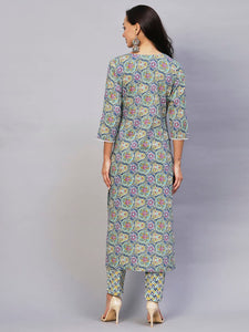 Gosriki Women'S Cotton Blend Printed Straight Kurta With Pant (Guru Blue-Gs_M_Blue_Medium),Blue,,B0C2PHLN1M