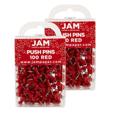 JAM PAPER Colorful Push Pins - Red Pushpins - 2 Packs of 100