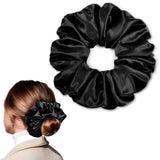 CEELGON Black Big Satin Scrunchie6.5 Inches Jumbo Scrunchies Silky Hair Ties Oversized Ponytail Holderfor Thick Curly Hair Extra