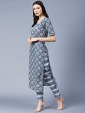 Anni Designer Women'S Cotton Blend Printed Straight Kurta With Pant (Vmik-Grey_M_Grey_Medium),Grey,M,,,