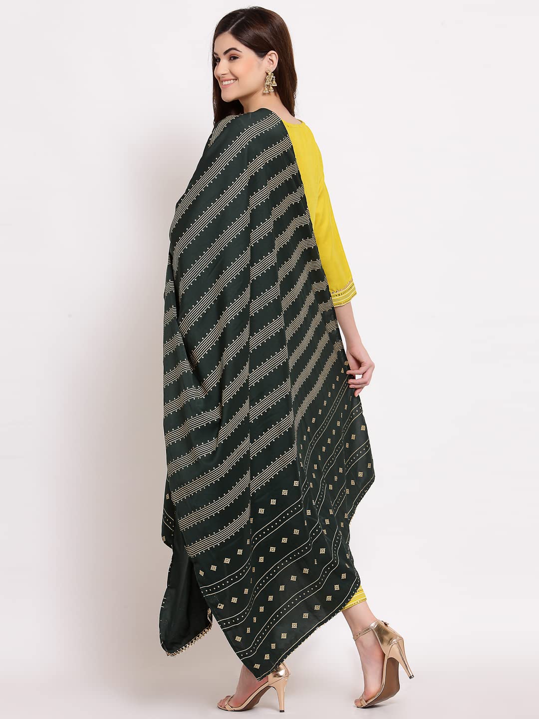 Anni Designer Women'S Cotton Straight Kurta With Pant & Dupatta (Kptd-Cot-10020-Yellow_Xl_Yellow_X-Large),Yellow,XL,Cotton Blend,Straight,