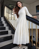 Lookmark Women'S & Girl'S White Color Chikankari Long Kurti Gown(K1113-S)