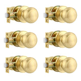 Karlstone 6 Pack Passage Door Knobs, Polished Brass, Classic Round Gold Door Knobs for Hallway & Closet Doors