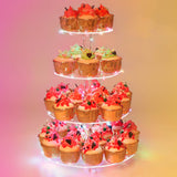 YestBuy 4 Tier Round Cupcake Stand - Premium Cupcake Holder - Acrylic Cupcake Tower Display - Display for Pastry + LED Light Str