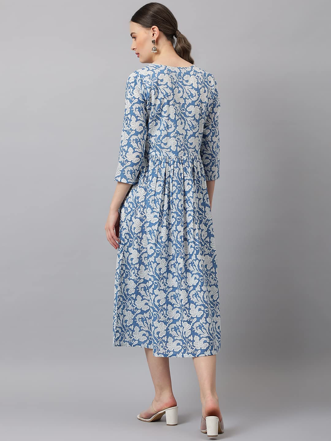 Anni Designer Women'S Cotton Blend Anarkali Printed Kurta (Fulkali New Blue_L_Blue_Large),Blue,L,Cotton Blend,Anarkali,kurta