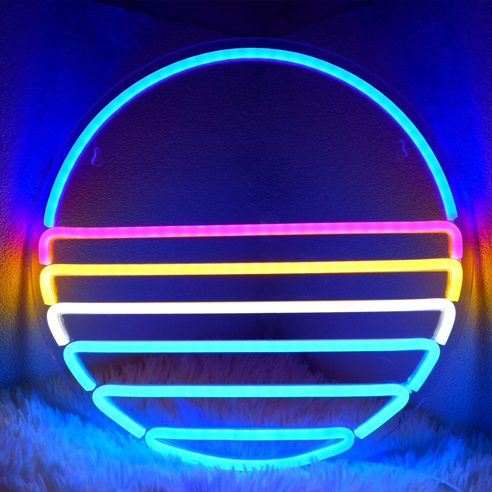 Sunset Neon Sign for Bedroom - IMEGINA Dimmable Cool Neon Signs for Wall Decor 12.6x12.6 Inch USB Powered, Large Beach Led Novel