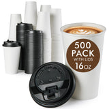 Vplus 500 Pack 16 OZ Paper Coffee Cups, Disposable 16 OZ Coffee Cups With Lids, Cold/Hot Drinking, For Home, Traveling, Stores, 