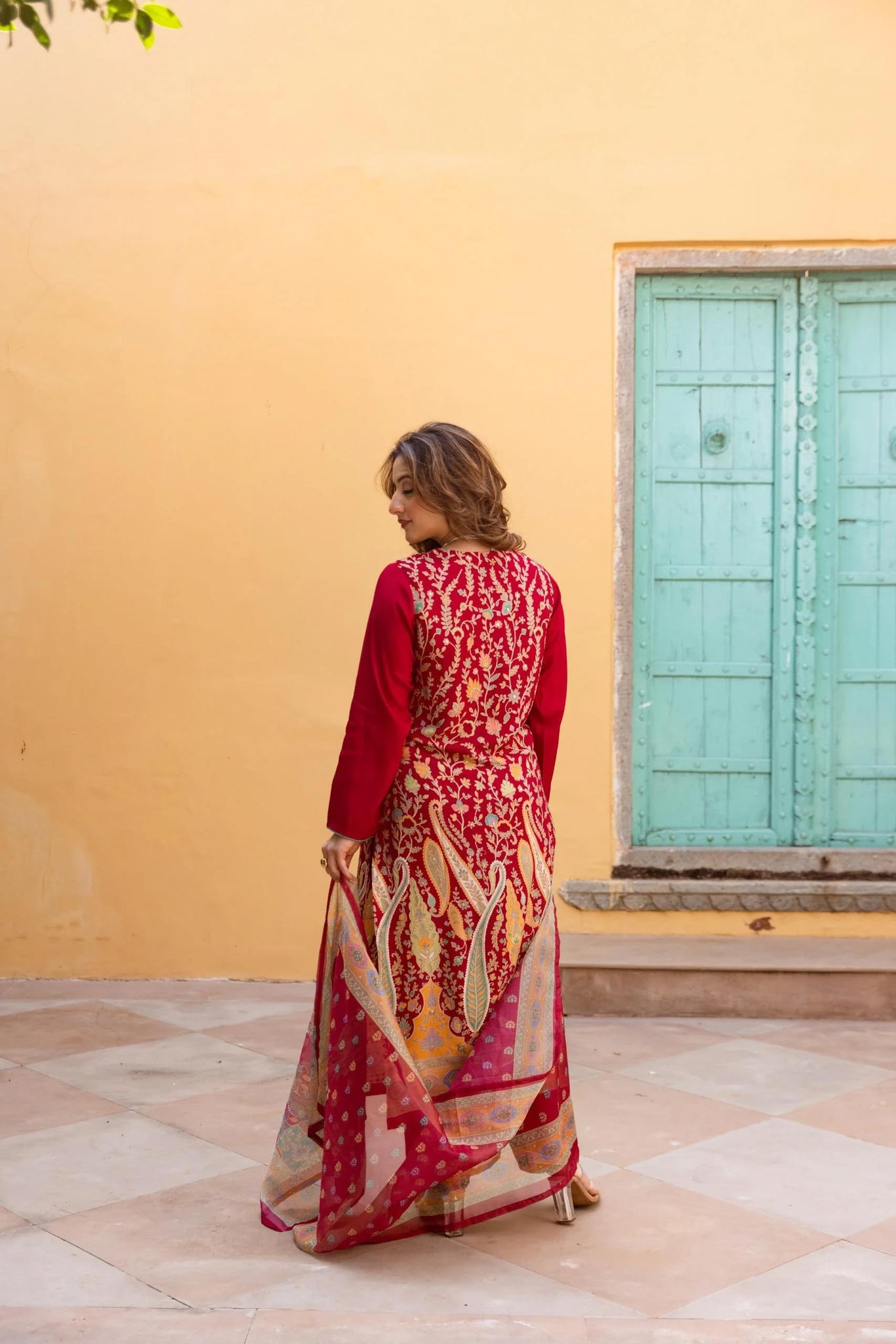 Anni Designer Women'S Rayon Viscose Straight Printed Kurta With Pant & Dupatta (Setul Red_Xl_Red_X-Large),Red,XL,Rayon Viscose,Regular,