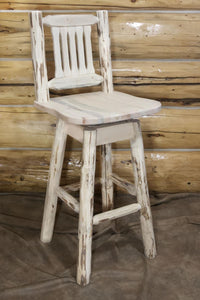 Montana Woodworks Collection Barstool With Back And Swivel, Ergonomic Wooden Seat, Ready To Finish