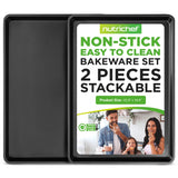 NutriChef 2-Piece XL Mega Cookie Sheet Baking Pans Set - 22 x 16 Extra Large Nonstick Carbon Steel Oven Baking Tray Pans, Stacka