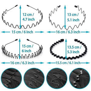 Metal Headband for Men, Unisex Black Wavy Spring Hair Band, Zig Zag Hair Band, Fashion Elastic Hair Accessories, Multipack Options Available.（8pcs）