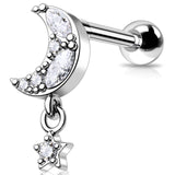 Melighting 16G Helix Earrings 316L Stainless Steel Tragus Stud Moon Clear CZ Cartilage Earring for Women Men Tragus Earrings Con
