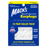 Macks Pillow Soft Silicone Earplugs, 12 Pair The Original Moldable Silicone Putty Ear Plugs for Sleeping, Snoring, Swimming, 