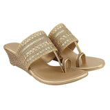 Shoetopia Women'S & Girl'S Golden Embellished Wedge Sandals,Gold,7,B09NC1PM8B