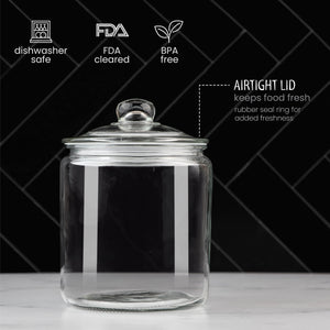 1 Gallon Glass Cookie Jar - Large Food Storage Container with Airtight Lid - Keep Fresh Flour, Chewy Pet Treats, Candy, Dried Fo