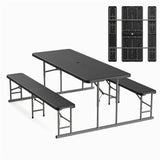 VINGLI Folding Picnic Table and Bench Set, Portable Outdoor Dining Furniture for Camping, Patio, Backyard, Wood Grain Plastic To