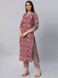 Gosriki Women'S Cotton Blend Straight Printed Kurta With Pant (Priyani Red-Nw6-Gs_Xl_Red_X-Large),Red,,B0BZMHMW7J