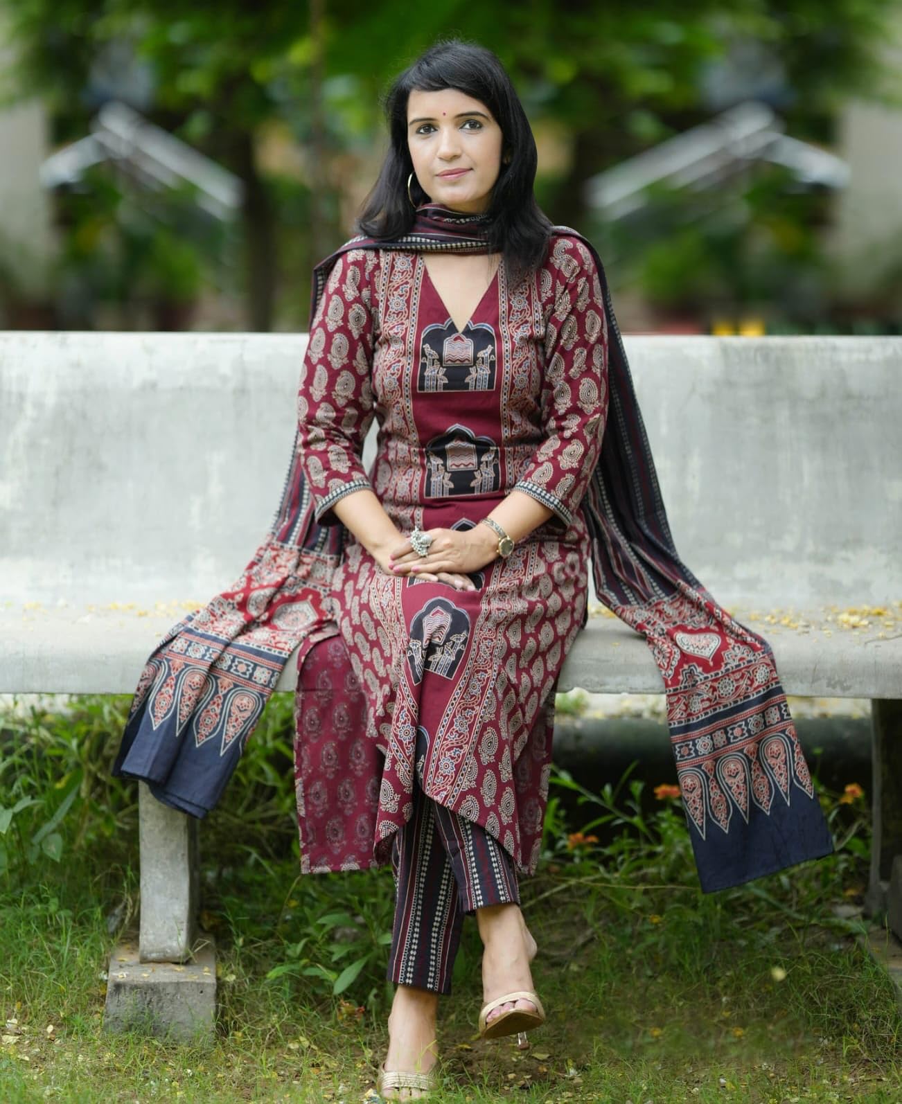 Anni Designer Women'S Rayon Viscose Printed Straight Kurta With Pant & Dupatta (Sarangpur Maroon_Xl_Maroon_X-Large),Maroon,XL,,,