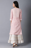 W For Woman Light Pink Floral Printed Cotton Regular Kurta With Sequins Pink Xl