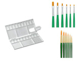 Khyati Rectangle Box Small Colour Mixing Palette / Plate With Willson Brush Set Round And Flat Paint Brushes For Artists (Set O