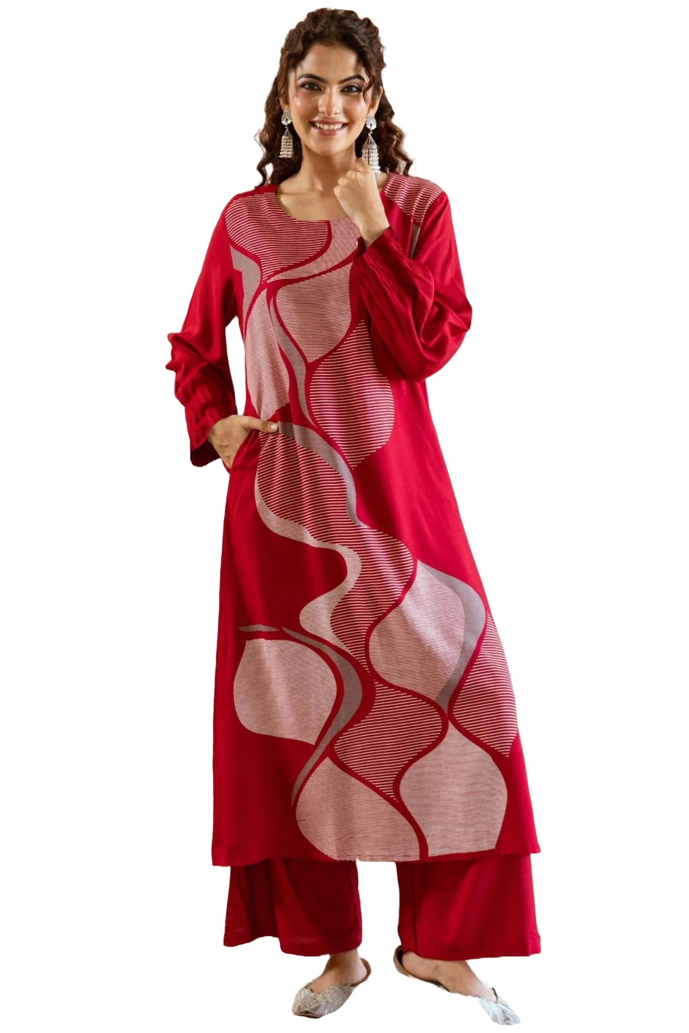 Anni Designer Women'S Rayon Blend Straight Printed Kurta With Palazzo (Dakshayini Pink_S_Pink_Small),Pink,S