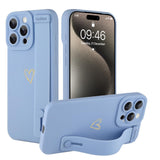 Ufbara Compatible with iPhone 15 Pro Max Case for Women Men, Cute Love Heart Pattern, Built in Adjustable Metal Wrist Strap Grip