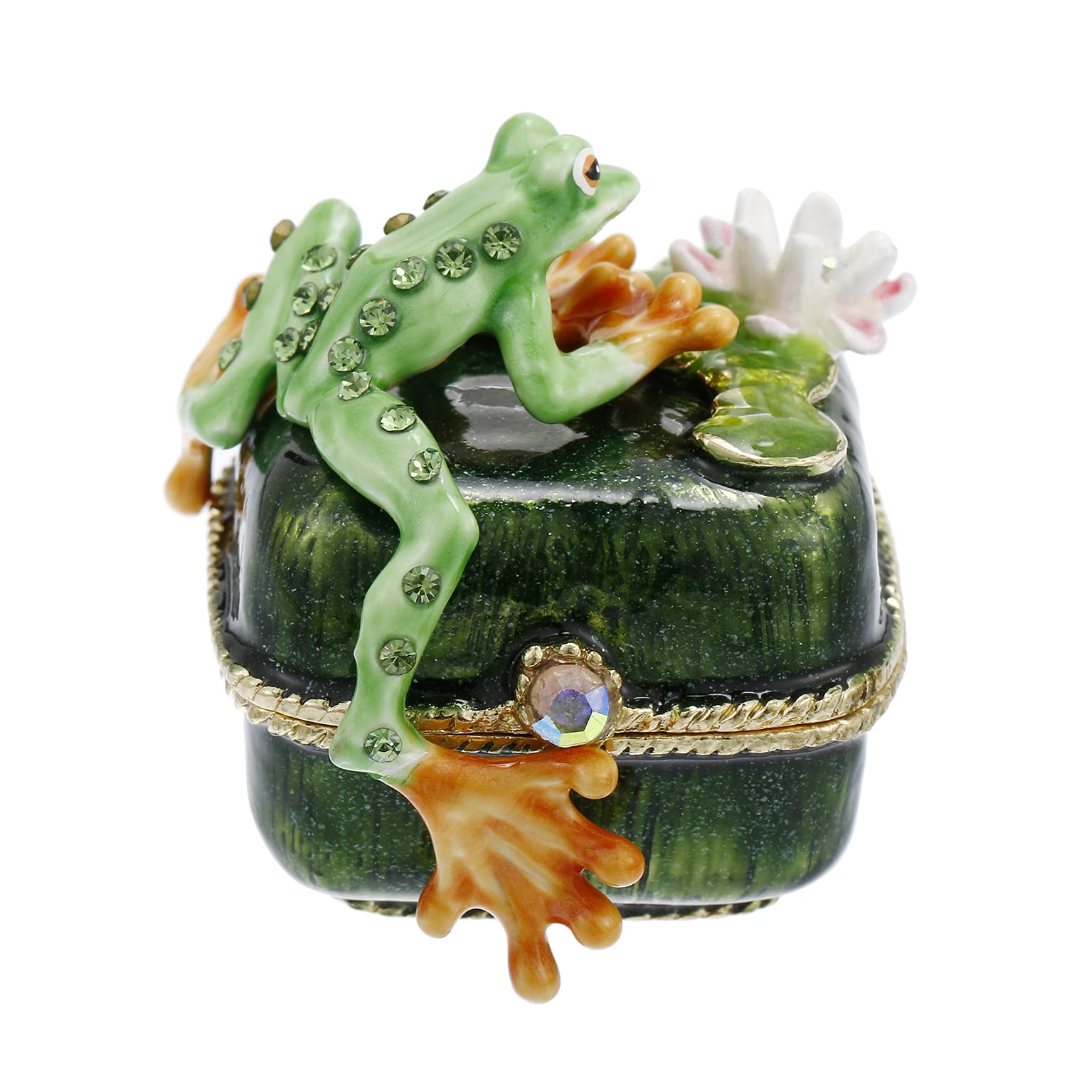 Hand Painted Animal Trinket Box for Home Decor, Hinged Enamel Jewelry Organizer Storage for Ring Earrings, Unique Figurine Keeps