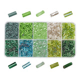 GOMAKERER 3000 Pcs 10 Colors Glass Bugle Beads, Green Series Screwy Bugle Beads Long Tube Seed Bead Loose Spacer Bead Bulk for D