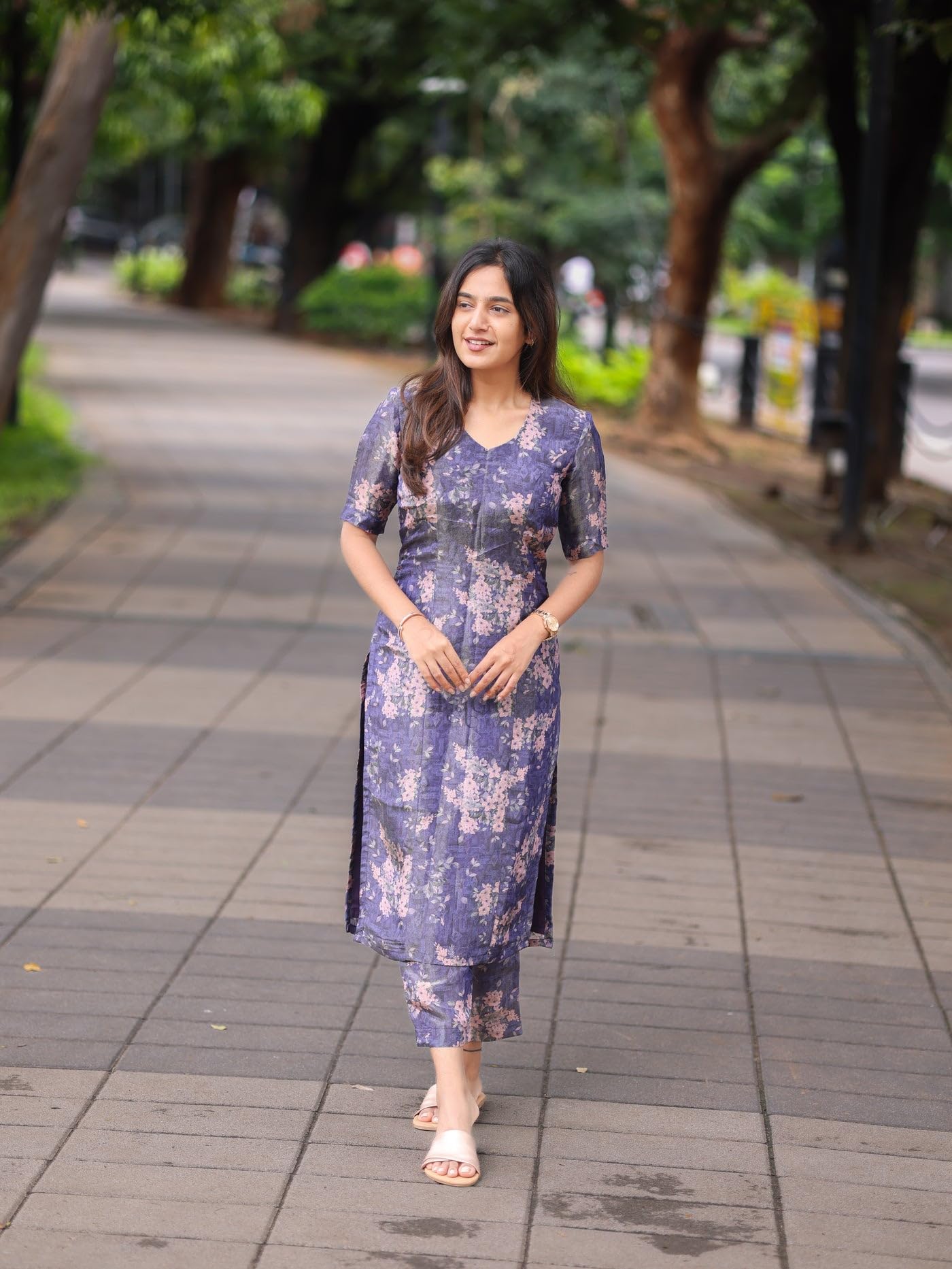 Anni Designer Women'S Rayon Viscose Straight Printed Kurta With Pant (Tisur Begani_S_Begani_Small),Begani,S,Rayon,Regular,