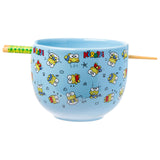 Silver Buffalo Sanrio Hello Kitty and Friends Keroppi Fishing and Doodling Ceramic Ramen Noodle Rice Bowl with Chopsticks, Micro