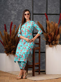 Anni Designer Women'S Cotton Blend Straight Printed Kurta With Pant (Nazuk Rama-Nw_L_Blue_Large),Blue,L,,,