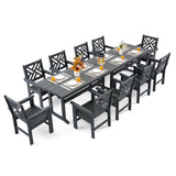 AXMOLM 12 Piece HDPE Outdoor Dining Set for 10, Patio Dining Furniture Set with 2 Table and Umbrella Hole, Outdoor Table and Cha