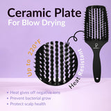 INATEKPRO Curved Vented Boar Bristle Detangler Brush - Black | LARGE